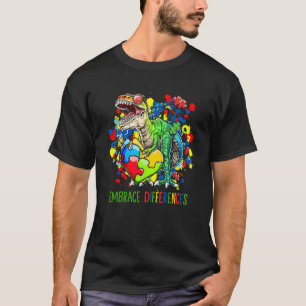 Camiseta Autismo Abrace Diferenças Dinossauro T-Rex Criança