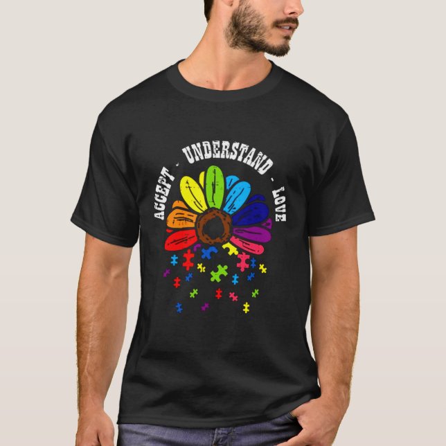 Camiseta Autismo Accept Flower Compreende Quebra-cabeça de  (Frente)
