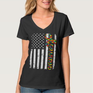 Camiseta Autismo Afastado, Avô Americano Bandeira Family Ma