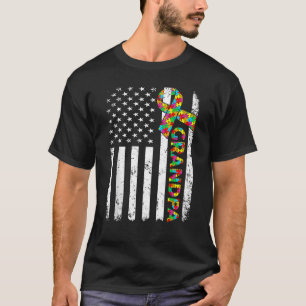 Camiseta Autismo Afastado Avô Americano Bandeira Family Mat