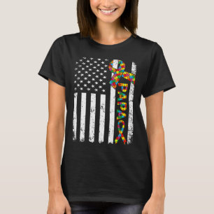 Camiseta Autismo Afastado Papa Família de Bandeiras America