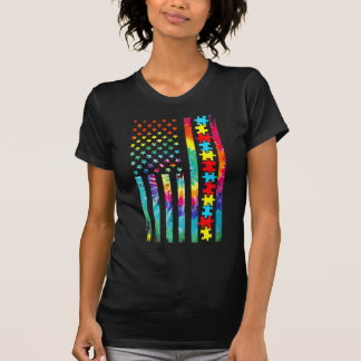 Camiseta Autismo American Flag Tee Tie Dye Autismo Sensibil