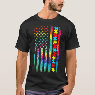 Camiseta Autismo American Flag Tee Tie Dye Autismo Sensibil