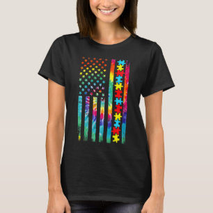 Camiseta Autismo American Flag Tie Dye Autismo Sensibilizaç