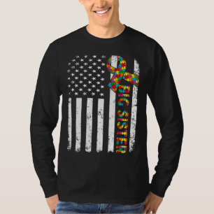Camiseta Autismo angustiado Grande Irmã Americana Flag Fami