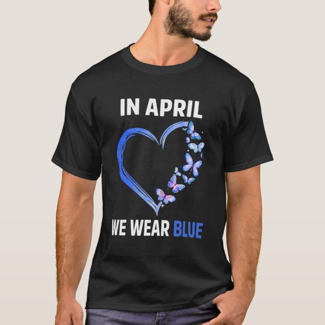 Camiseta Autismo Arco-Íris Em Abril Vestimos Autismo Azul A (Frente)