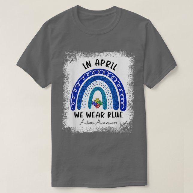 Camiseta Autismo Arco-Íris Em Abril Vestimos Autismo Azul A (Frente do Design)