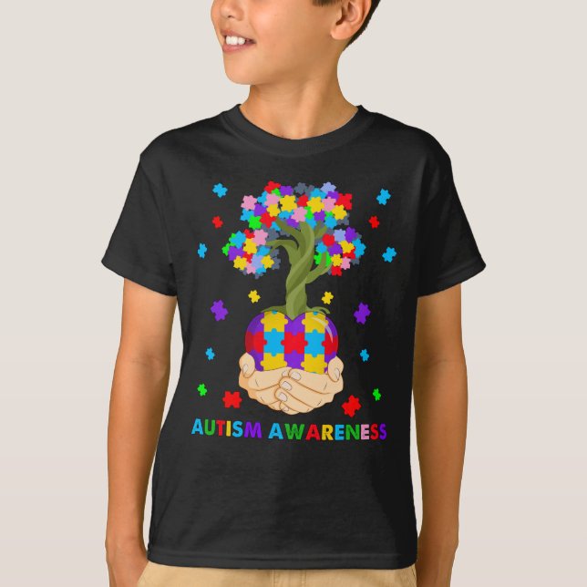 Camiseta Autismo Árvore Conscientista Mês Engraçado Autismo (Frente)