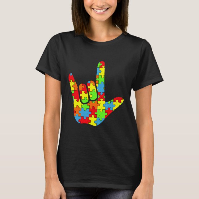 Camiseta Autismo ASL Love Sign Language Autism Awarz Puz (Frente)