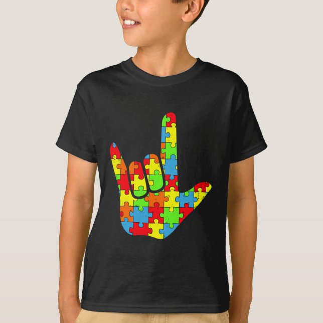 Camiseta Autismo ASL Love Sign Language Autism Awarz Puz (Frente)