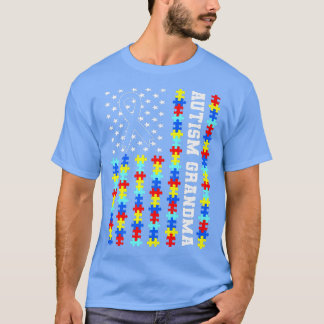 Camiseta Autismo Avó Quebra-cabeça EUA Bandeira Autismo Fa