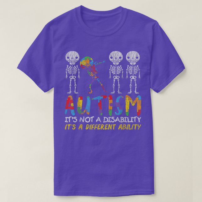 Camiseta Autismo Awerness Skeleton Dabbing Autista  (Frente do Design)