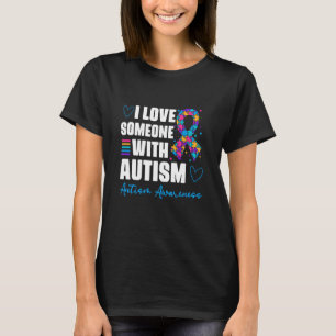 Camiseta Autismo Azul Eu amo Alguém com Consciência do Auti