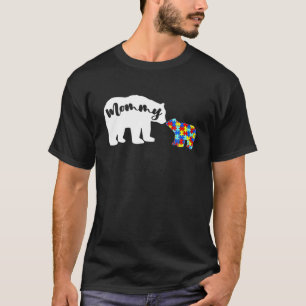 Camiseta Autismo Bonito Mamãe de Consciência Ursa Autista