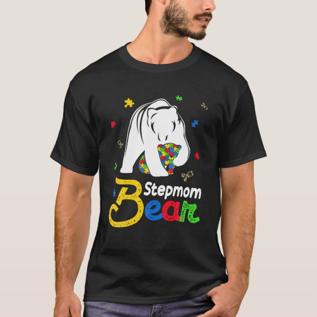 Camiseta Autismo Bonito Sensibilização Stepman Bear Família (Frente)