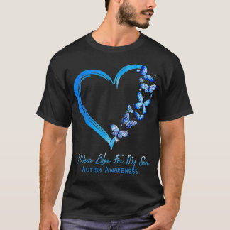 Camiseta Autismo Cardíaco Borboleta Eu Visto Azul Para Meu 
