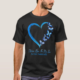 Camiseta Autismo Cardíaco Borboleta Eu Visto Azul Para Meu 
