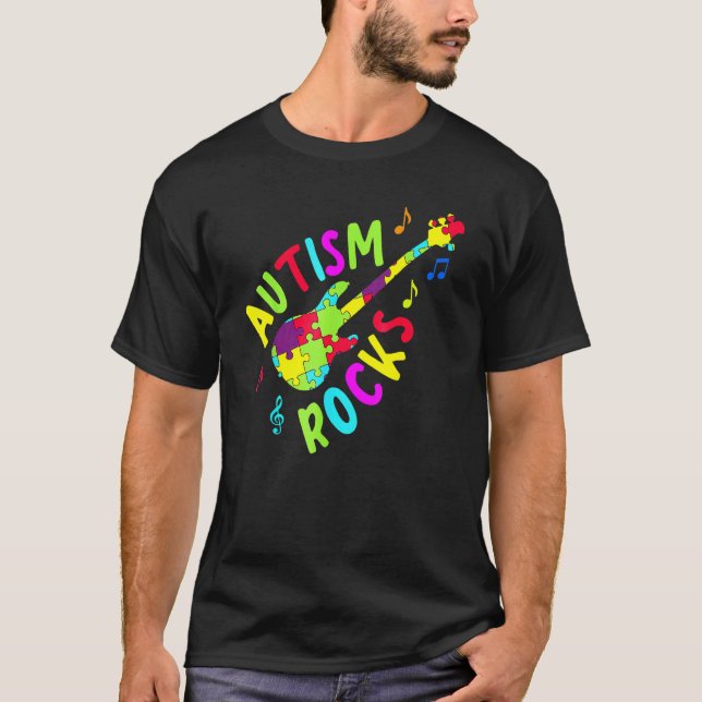 Camiseta Autismo Chora  Peça de Quebra-Cabeça de Guitarra d (Frente)