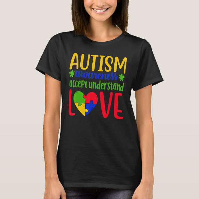 Camiseta Autismo Consciência aceita entender o amor ser par (Frente)
