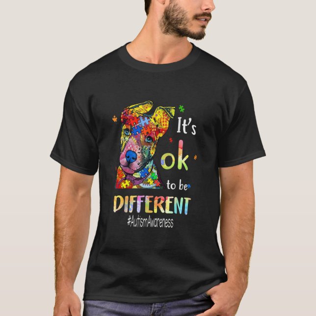 Camiseta Autismo Consciência Aceitação Pitbull Está OK Para (Frente)