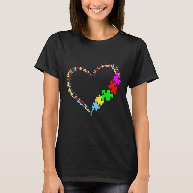 Camiseta Autismo Consciência Amor Quebra-cabeça de Coração  (Frente)