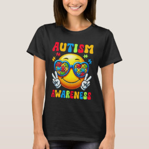 Camiseta Autismo Consciência Cara Sorriso Groovy Paz Puzzle