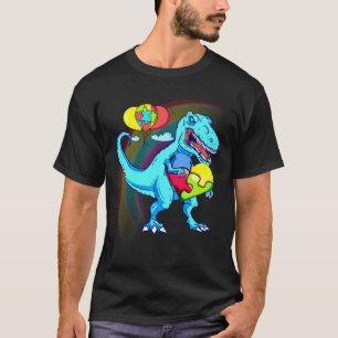 Camiseta Autismo Consciência Dinossauro Quebra-cabeça Rainb