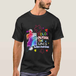 Camiseta Autismo-Consciência do Autismo Colorir Fora da Li