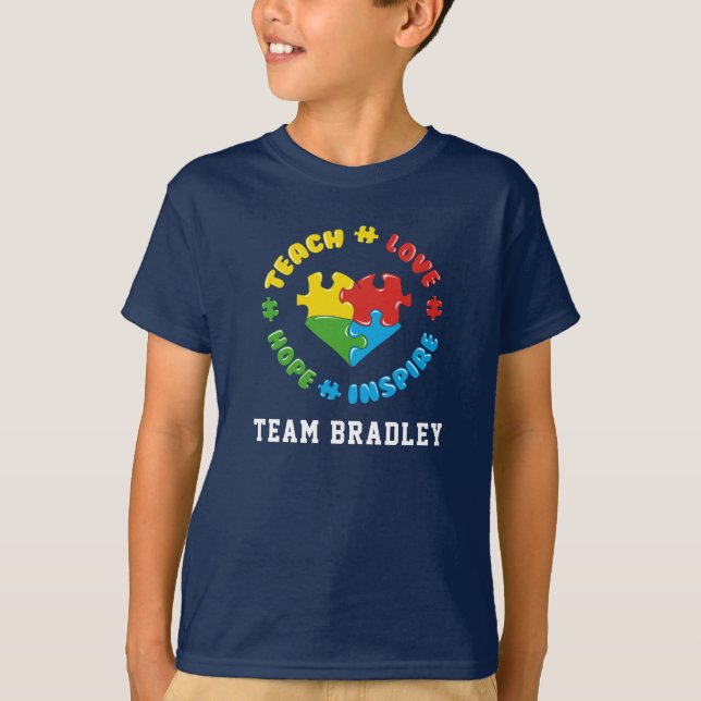 Camiseta Autismo Consciência Ensinar Esperança de Amor Insp (Frente)