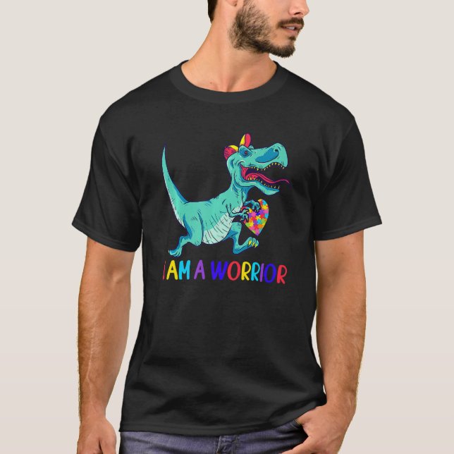 Camiseta Autismo Consciência Eu Sou Um Guerreiro Rex Dino Q (Frente)