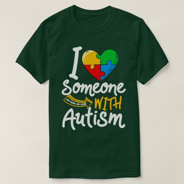 Camiseta Autismo Consciência Filho da lei Engraçado Eu Amo  (Frente do Design)