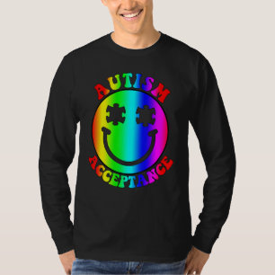 Camiseta Autismo Consciência Mês Arco-Íris Sorri Face Aceit