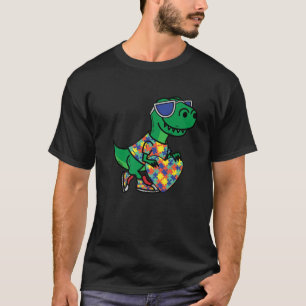 Camiseta Autismo Consciência Mês Dinossauro Quebra-cabeça P