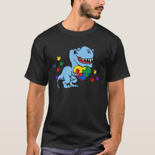 Camiseta Autismo Consciência Mês Dinossauro T Rex Quebra-ca