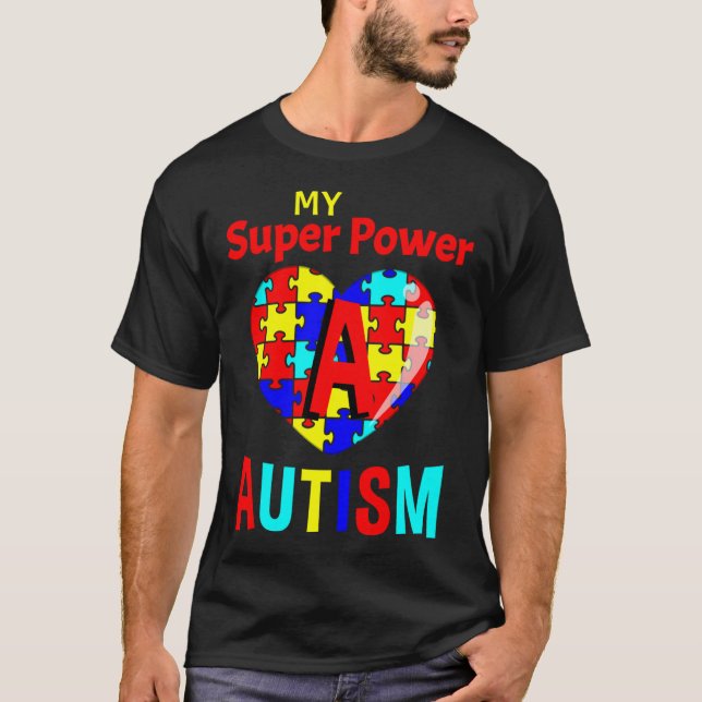 Camiseta Autismo Consciência Meu Autismo Super Poder (Frente)