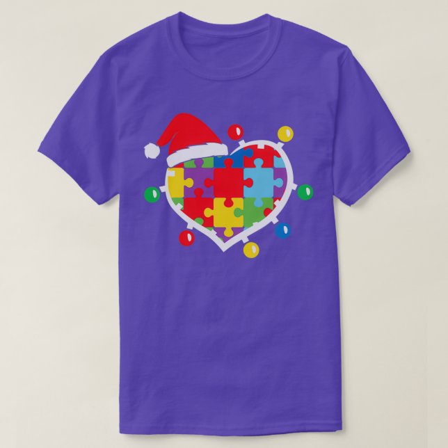 Camiseta Autismo Consciência Quebra-cabeça Xmas Autista (Frente do Design)