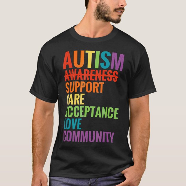 Camiseta Autismo Consciência Suporte Aceitação de Cuidados  (Frente)