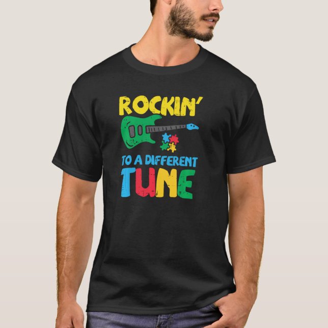 Camiseta Autismo Da Guitarra De Oscilações Diferentes M (Frente)