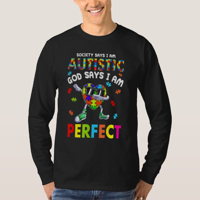 Camiseta Autismo Dabbing Society diz que eu sou autista Deu (Frente)