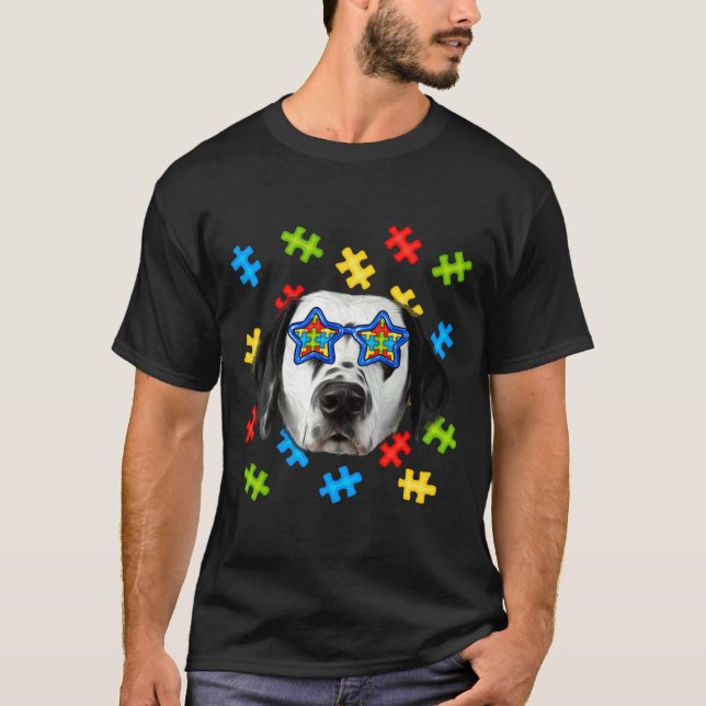Camiseta Autismo Dalmático, Quebra-cabeça de óculos de sol, (Frente)