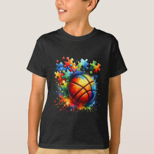 Camiseta Autismo de basquete Consciência Colorida Arco-Íris