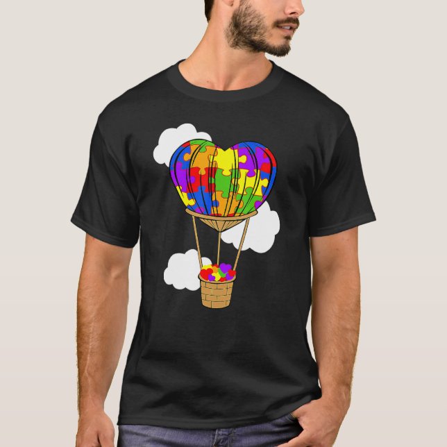 Camiseta Autismo de consciência de balões de ar quente Queb (Frente)