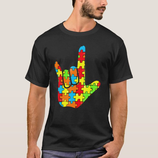 Camiseta Autismo de linguagem de sinais de amor ASL Oferece (Frente)