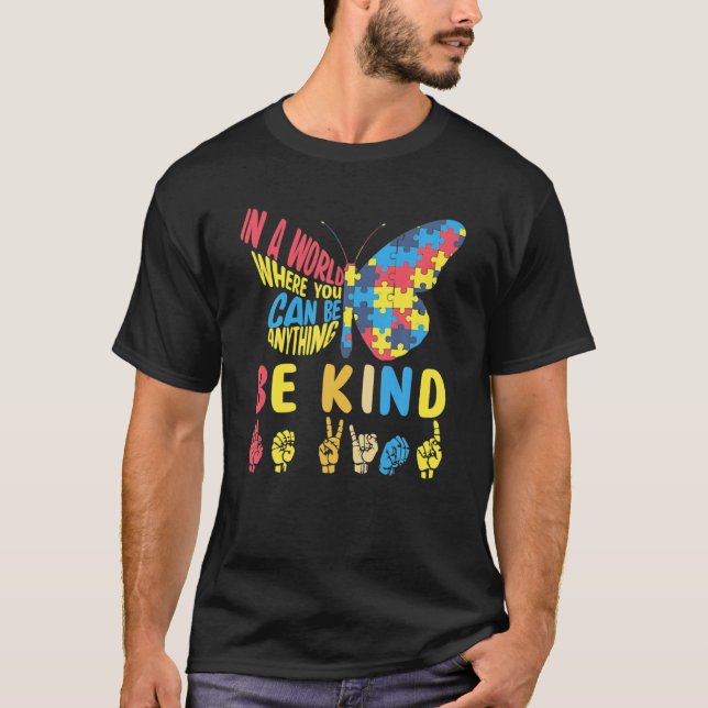 Camiseta Autismo de linguagem de sinais de borboleta Quebra (Frente)