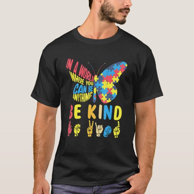 Camiseta Autismo de linguagem de sinais de borboleta Quebra (Frente)