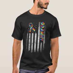 Camiseta Autismo desolado Avó vara Americana Bandeira Men 
