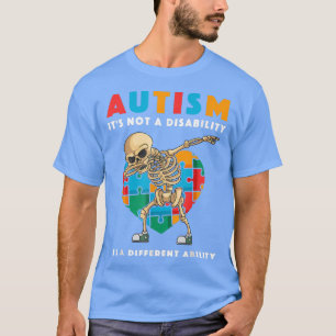 Camiseta Autismo Dia de Consciência Dabbing Skeleton Kids D
