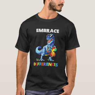 Camiseta Autismo Dinossauro Abrace Diferenças Trevo Puzzle