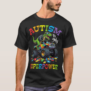 Camiseta Autismo É Meu Caminhoneiro Dinossauro Superpoder R