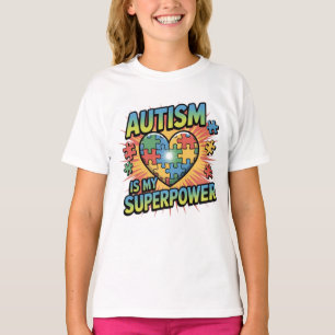 Camiseta Autismo É Meu Superpoder - Coração Colorida Quebra